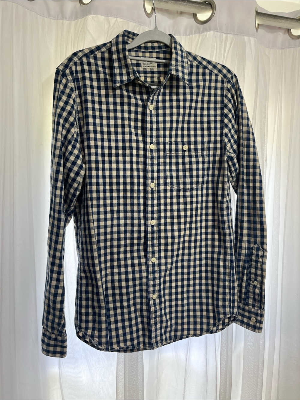 Men's Navy White Gingham Button Shirt j.crew vintage preppy xsmall 100% cotton
